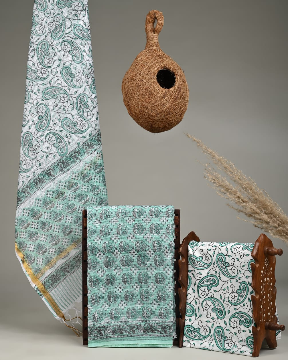 Wholesale Kota Doria Blue Butti Dress Material – Lightweight, handblock printed fabric for designers, boutiques & bulk orders